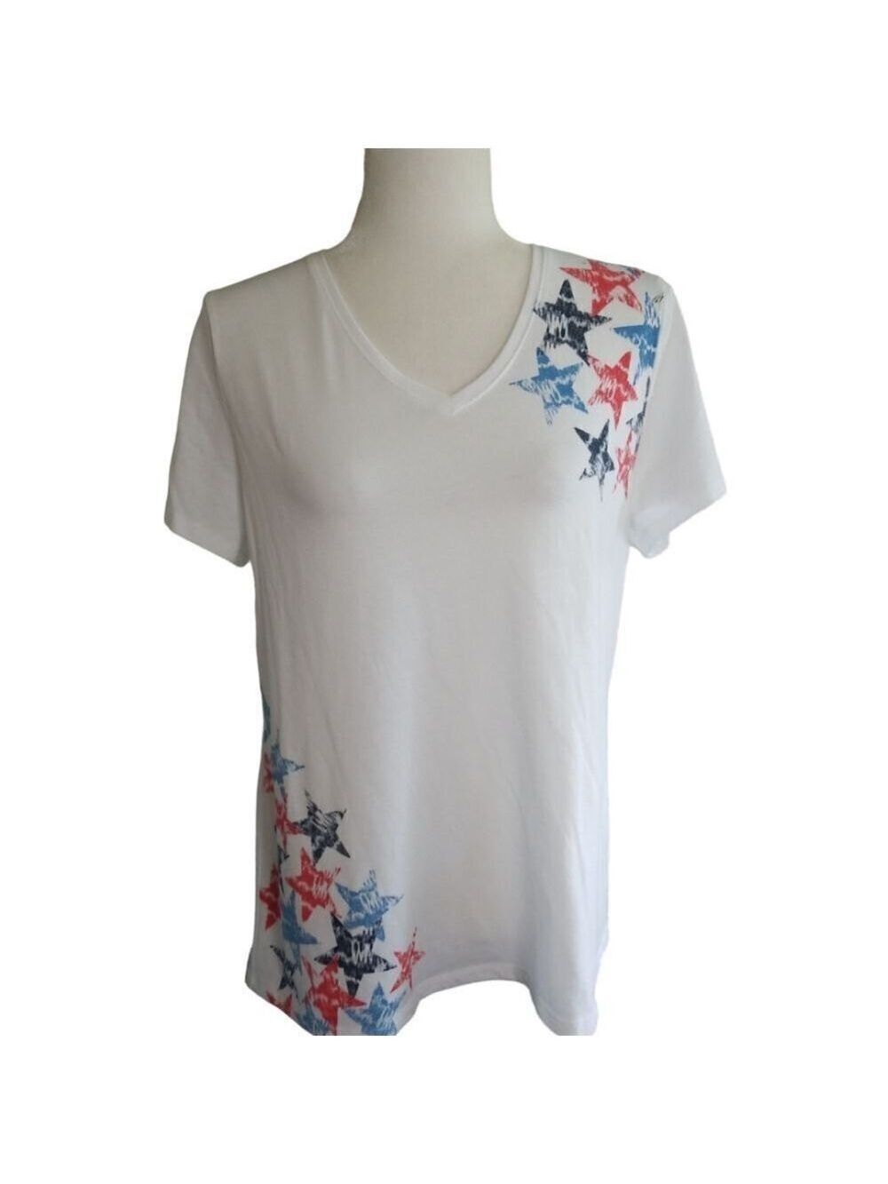 Sonoma Tee 4th July Patriotic Short Sleeve White with Red and Blue Size Large